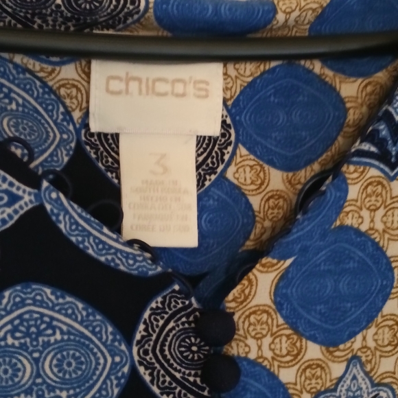 Chico's Blouse Women XL Blue and Black Tunic Academia Elegant Versatile Office - Picture 2 of 3